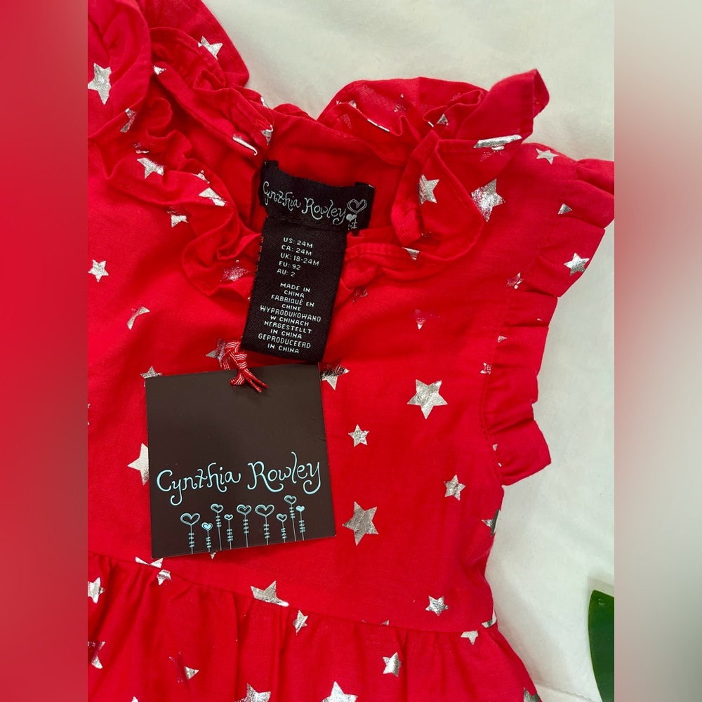 CYNTHIA ROWLEY• Kids Toddler Baby Girls Red Ruffle Star Tiered Dress NWT - Picture 3 of 11